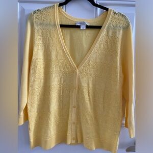 Christopher & Banks Eyelet Cardigan. Lightweight. Size Large. Yellow.